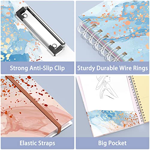 Rimilak Spiral Clipboard Folio with Refillable Lined Notepad, 14.5 x 9.8 In, Hardcover Cover with 5 Interior Pockets, Elastic Band and Pen Loop Series. Cute Stylish Clipfolio, Abstract Marble - color: Abstract Marble