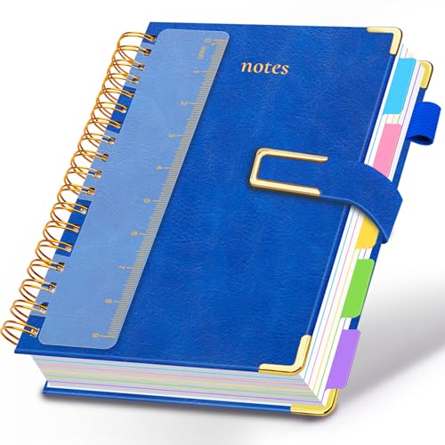 Hardcover Spiral Notebook College Ruled, 8"x10" Leather Journal Notebook with Magnetic Closure, 300 Pages 5 Subject Notebook with Dividers Tabs Journal for Women Men, Work, School(College Blue) - color: College Blue, size: B5-8"x10"