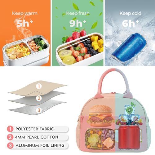 Lunch Bag for Girls and Women, Cute Preppy Lunch Bag with Chenille Letters, Insulated Large Capacity Lunch Tote with Detachable Strap for School, Work & Picnic, Light Pink - color: Light Pink
