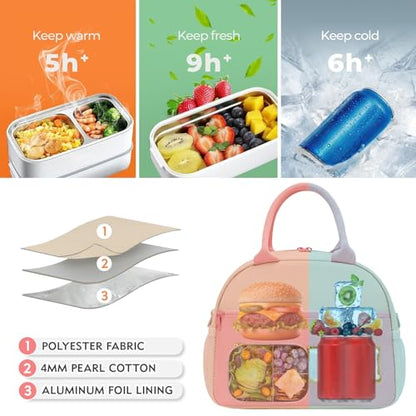 Lunch Bag for Girls and Women, Cute Preppy Lunch Bag with Chenille Letters, Insulated Large Capacity Lunch Tote with Detachable Strap for School, Work & Picnic, Light Pink - color: Light Pink