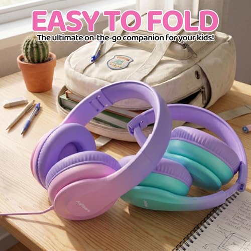 JoySpark Kids Headphones, Over-Ear Wired Headphones for Kids, 85dBA Volume Limited, Foldable Stereo Sound Toddler Headsets, 3.5mm Jack for School Entertainment, Gradient Pink - color: Gradient Pink