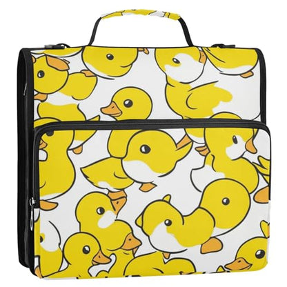 Cute Yellow White Duckling Zipper Binder 3 Ring 1.5 Inch School Binder Organizer with Shoulder Strap Handle File Folder Pockets Large Capacity Students Girl Boy Men Office Work - color: Cute Yellow White Duckling