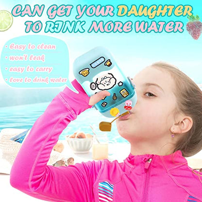 Patelai 8 Pcs Cute Water Bottles with Straw Kawaii Watermelon Ice Cream Cups Leak Proof Drinking Bottles with Adjustable Shoulder Strap for Sports Travel Camping(Stylish Style) - style: Stylish Style
