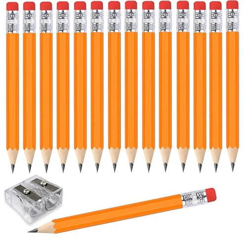 Adhere 25pcs Golf Pencils with Eraser Pre sharpened Hexagon half Wooden Pencils Graphite 2B for Golf Event Scoring,Classroom,Wedding,Company Meetings,Pew, Pocket (Orange) - color: Orange