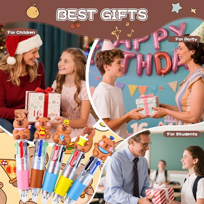 LiYiQ 25 Pcs Capybara Party Favor Multicolor Pen in One Cartoon Cute Fun 4-in-1 Cute Pens Bulk Kawaii Capybara Ballpoint Pens for Fun Gifts - style: Capybara