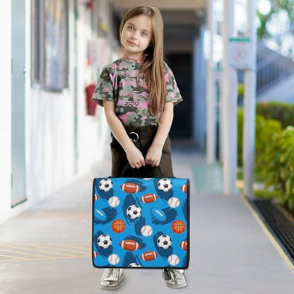 Zipper Binder Bag 3 Ring File Folder Portfolio Organizer Zippered Binder Bags with Strap Fits Laptop Women Men - color: 29-sports Balls Blue