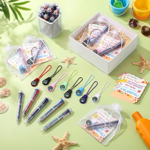 24 Set Graduation Gift Bulk End of Year Student Gifts 6 in 1 Multicolor Ballpoint Pen and Mini Compass with Cards and Organza Bags Classroom Gifts for Pre K Kindergarten