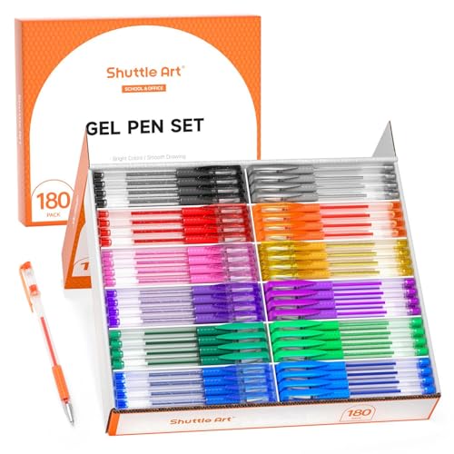 Shuttle Art Gel Pens, 180 Pack Gel Pens Set, 12 Assorted Colors Bulk Classroom Pack for Adults Coloring Books Drawing Doodling Crafts Journaling - size: 180 Count (Pack of 1)
