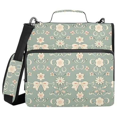 3 Ring Zipper Binder Bohemian Floral Bow Binders Bag with Shoulder Strap 500 Sheets Paper Organizer Trapper Keeper Documents Storage File Folder for School Office - color: A425