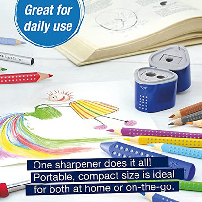Faber-Castell Grip Trio Manual Pencil Sharpener (Red or Blue) - Graphite, Jumbo and Colored Pencil Sharpener