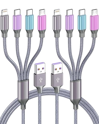4ft 2 Pack 4 in 1 Multi Charging Cable, IP/Type C Port for iPhone/Android | Travel Essentials Type-C Universal Car Charger Cable,Nylon Braided Lightning Charging Cord,Micro USB Charger Cord-Multicolor - color: Multicolor-4ft-2Pack