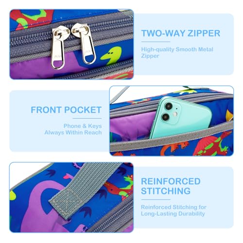 FlowFly Kids Lunch box Insulated Soft Bag Mini Cooler Back to School Thermal Meal Tote Kit for Girls, Boys, Dinosaur - color: Dinosaur