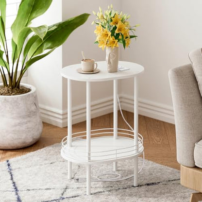 DGSANDGO White Side Table with Charging Station,Side Tables Living Room,Nightstand with USB Ports and Outlets,Samll End Table for Small Space,Living Room,Bedroom, Nursery,(1PC,White) - color: White Power Outlets