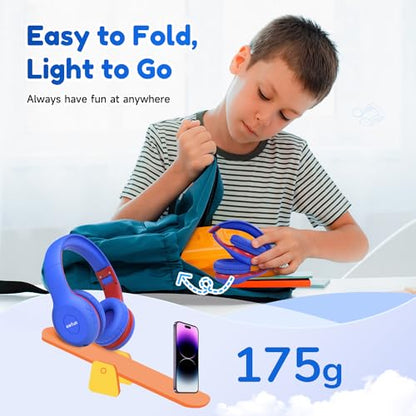 EarFun K2 Kids Bluetooth Headphones, Kids Headphones with Volume Limited, 40H Playtime, Built-in Mic, Stereo Sound, Foldable Over-Ear Headphone for School/Travel/iPad/Tablet, Blue - color: Navy Blue