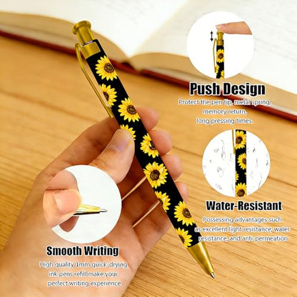 Ballpoint Pen 4Pcs Click Black Ink Metal Retractable 1.0 mm Medium Ballpoint Pens Quick Dry for Office School (Big Sunflowes) - color: Big Sunflowes