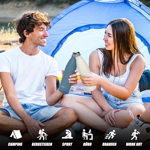 WATERSY Stainless Steel water bottles,17oz/500ml Insulated Water Bottles,Cream White metal water bottle Keeps Drink Cold and Hot,BPA Free kids water bottles for School,Gym,Travel,Sports - color: Cream White