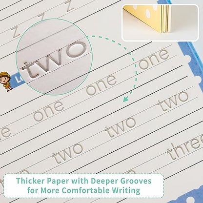 Reusable Grooved Handwriting Practice Workbooks for Kids Ages 3-8 – Magic Disappearing Ink & 3D Groove – Preschool Kindergarten Children Writing Books with Pen Grips