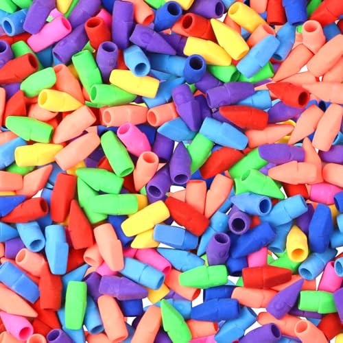 PRALB 400PCS Pencil Top Erasers Caps for Pencils, Bulk Chisel Shape Pencil Cap Erasers for Classroom Rewards, Teacher Supplies, Party Favors, School Prize Box - color: Vivid Colors, size: 400 Pack