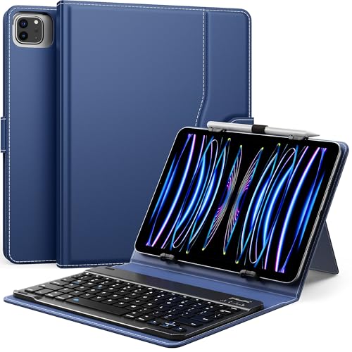 MoKo Universal Tablet Case with QWERTY Keyboard for 9",9.7",10.1",10.2",10.4",10.5",10.9",11" Tablet, with Removable Wireless Bluetooth Keyboard&Pen Holder for iPad Samsung Fire Pixel, Navy Blue - color: Navy Blue