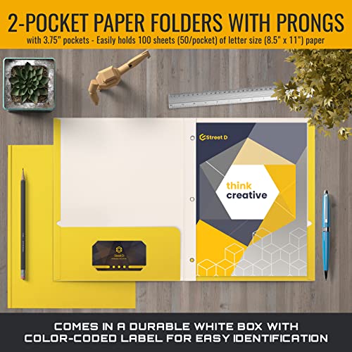 Better Office Products Yellow Paper 2 Pocket Folders with Prongs, 50 Pack, Matte Texture, Letter Size Paper Folders, 50 Pack, with 3 Metal Prong Fastener Clips, Yellow - color: Yellow