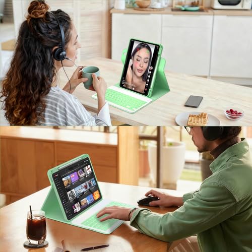 YBING Keyboard Case for iPad 10th Gen 10.9 inch(2022) & 11th Gen(A16, 2025), 7-Color Backlit Detachable Keypad & Rotatable Magnetic Case with Pencil Holder (Green) - color: Green