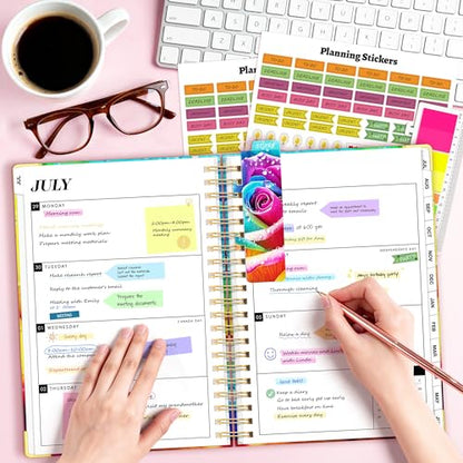 Academic Planner 2026-2027, 18 Months Weekly & Monthly Calendar Planner | July 2026 - Dec 2027, 9" x 11.6" A4 Size, Hardcover Daily Agenda with Tabs, Inner Pocket, Bookmark, Stickers, Sticky Note Set - color: Rainbow Rose, size: A4