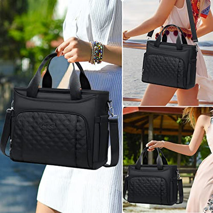 AIJIEKE Large Insulated Lunch Bag for Women Men, Work Lunch Box Tote, Black | Leakproof, durable multi-compartment cooler. Reusable with shoulder strap. Perfect for travel meal prep, picnic, beach - color: Black