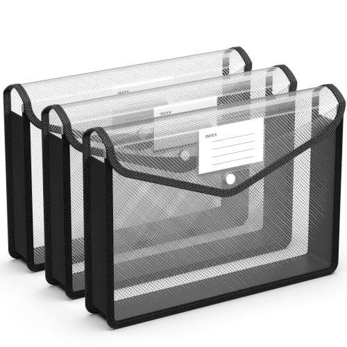 3 Pack Plastic Expanding File Folder, Letter/A4 Plastic Folders for Documents, Portable Accordion Paperwork Storage Organizer with Snap Closure, Waterproof Files for Documents for Home Office Black - color: Black