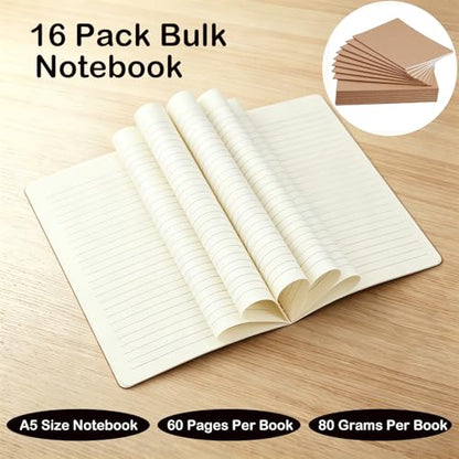 Wotion Lined Notebook 16 Pack, A5 Journals to Write in for Travel, 60 Pages/30 Sheets, 8.3" x 5.5", Thick Paper Notebooks for Students Office Women Men, Travel Journal Diary Planner Set - style: 16pack Lined page