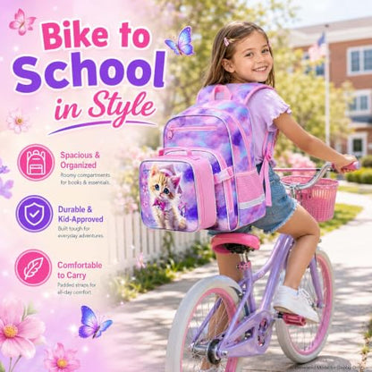 gxtvo 3PCS Girls Backpack, 16" Sequin Prechool Elementary Bookbag and Lunch Box - color: New Uv Printing Dr.cat Clip-on Backpack Pink