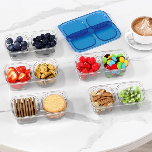 Snack Pack Containers for Kids, 10 Pack Reusable Snack Containers with Lids, 2 Compartment Small Bento Snack Box, BPA-Free, Lunchbox Accessories for Travel - color: 10 Pack Navy Blue