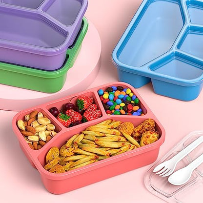 Bento Adult Lunch Box (4 pack), 4-Compartment Meal Prep Container with Transparent Cover, Reusable Lunch Containers for Kids, No BPA, Microwave/Dishwasher Safe (PP(Red/Green/Blue/Purple)) - color: PP(Red/Blue/Purple/Green)