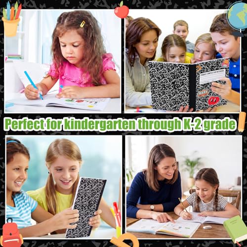 Gueevin 6 Pack Black Marble Primary Composition Notebook with Picture Space Bulk for Grades K-2 110 Page 8.5 X11'' Half Primary Journal K-2 Drawing Story for Back to School First Day of School - style: Marble