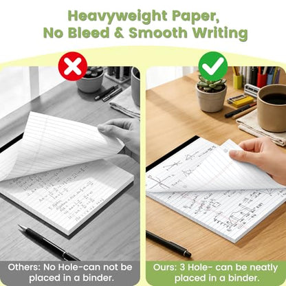 3pcs Legal Pads with Holes, loose Notepads 8.5x11 Wide Ruled Perforated | White Loose Leaf Paper, 30 Sheets/Pad, Notepad 8.5x11, Thick Lined Paper,3 Hole Punch, Notebook 3 Ring Binders, Sturdy Back