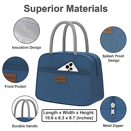 JBGOYON Leakproof Bento Box & Insulated Lunch Bag Set, 4-Piece, Blue | 6-hour thermal retention, includes nested knife fork spoon, 2 reusable snack pouches, designed for adults and kids - color: Blue set