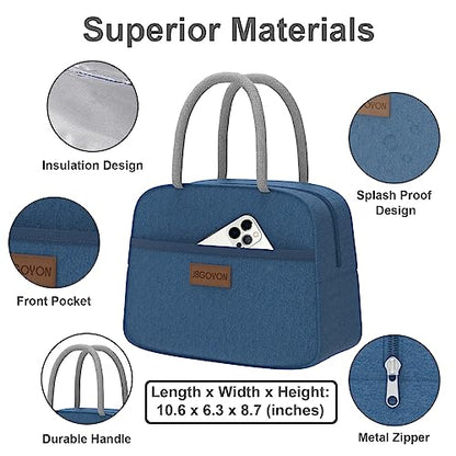JBGOYON Leakproof Bento Box & Insulated Lunch Bag Set, 4-Piece, Blue | 6-hour thermal retention, includes nested knife fork spoon, 2 reusable snack pouches, designed for adults and kids - color: Blue set