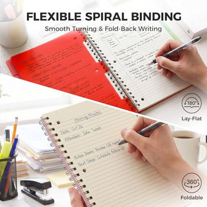 Koogel Spiral Notebook with Tabs, 5 Subject Spiral Notebook Wide Ruled with Removable Dividers, 200Pages Lined Journals for Women Journals Note Taking Work School Gifts, 8.5x11Inch, Pink - color: pink