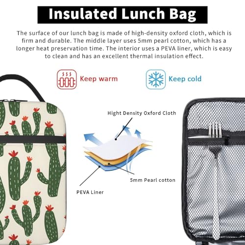 Insulated Lunch Box for Kids Boys Girls, Reusable Lunch Bag for School, Office, Work, Picnic, Travel, Desert Cactus Lunch Box - color: lunch box 93