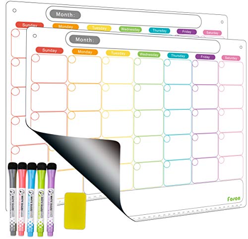 Magnetic Dry Erase Calendar -Set of 2 Magnetic Horizontal Monthly Calendar for Refrigerator Whiteboard with Thickened Magnet Include Five Fine Point Markers&Holes for Hanging on The Wall - color: Monthly X 2pcs