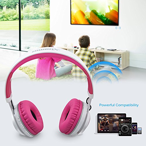 Riwbox WT-7S Bluetooth Headphones Light Up, Foldable Stero Wireless Headset with Microphone and Volume Control for PC/Tablet/TV/Travel (Pink) - color: Pink