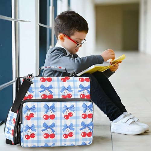 3 Ring Zipper Binder with Shoulder Strap Cherry Blue Bow 1.5 inch Binders Keeper Large Capacity Multi Pockets for School Office Supplies - color: Multi478, size: Fit 500 Sheets
