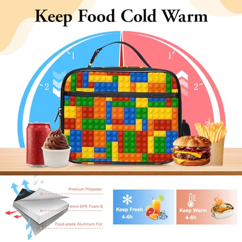WOBAGMEN Brick Lunch Box for Kids, Cute Insulated Lunch Bag for Boys Girls,Waterproof Lunch Box with Water Bottle Holder for Teens Adults Picnic Travel Back to School (Brick) - color: Brick