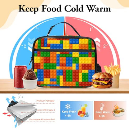 WOBAGMEN Brick Lunch Box for Kids, Cute Insulated Lunch Bag for Boys Girls,Waterproof Lunch Box with Water Bottle Holder for Teens Adults Picnic Travel Back to School (Brick) - color: Brick