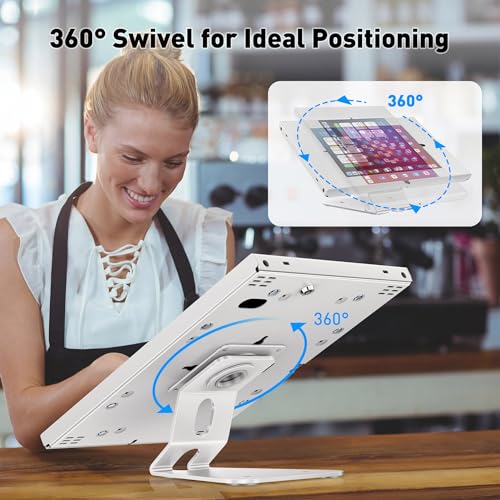 AboveTEK Anti-Theft Tablet Stand – iPad Locking & Security Stand, Countertop & Wall Mount POS Stand, 360° Swivel Kiosk Stand for iPad/iPad Air/iPad Pro – Ideal for Retail Business (White) - color: White