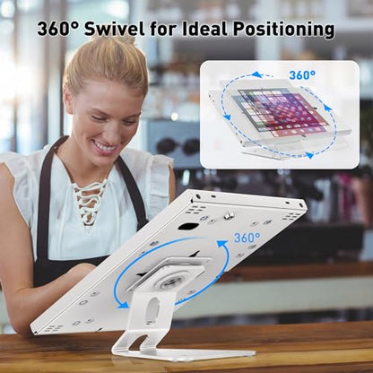 AboveTEK Anti-Theft Tablet Stand – iPad Locking & Security Stand, Countertop & Wall Mount POS Stand, 360° Swivel Kiosk Stand for iPad/iPad Air/iPad Pro – Ideal for Retail Business (White) - color: White