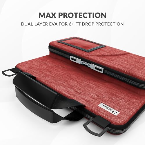 UZBL 11-11.6 Inch Always-on Chromebook Protective Hard Shell Case Cover with Pouch and Shoulder Strap, Fits MacBook Neo 13 inch - color: Deep Red