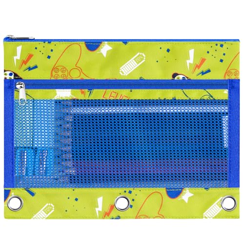 WAWSAM Game Pencil Pouch for 3 Ring Binder, Binder Pencil Pouches for boys with Zipper, Pencil Case with Clear Window, Cosmetic Bags for Office School College Supplies - color: Game