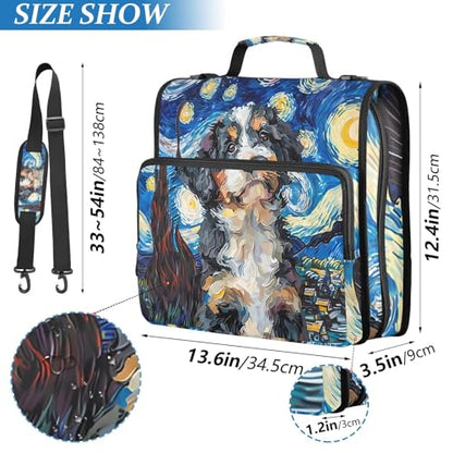 3 Ring Zipper Binder with Shoulder Strap Bernedoodle Dog Starry Night 1.5 inch Binders Keeper Large Capacity Multi Pockets for School Office Supplies - color: Multi477, size: Fit 500 Sheets