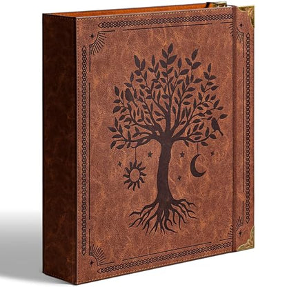 Ovesmusl Leather D Ring Binder Fits 8.5"x11" Letter Size Paper, 2 Inch D Ring Binders Holds 550 Sheets, Notepad Paper Cover Loose Leaf Organizer with Inner Pockets, Brown Tree - color: Brown, size: 2 inch, style: 1 Pack