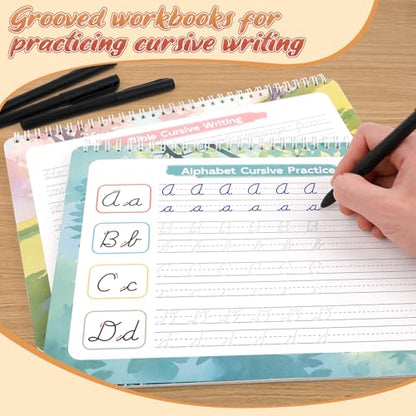 Grooved Cursive Handwriting Workbook for Kids 5-12 & Adults,Reusable Magic Practice Books with Disappearing Ink Pens,Grooved Kids Writing Book Cursive Workbook with Words Letters Bible Verses Sentence